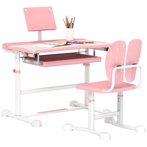 English Elm Qaba Kids Desk And Chair Set - Adjustable, Ergonomic Study Furniture With Storage & Tilt Top, Pink W2225P229107-GIGA
