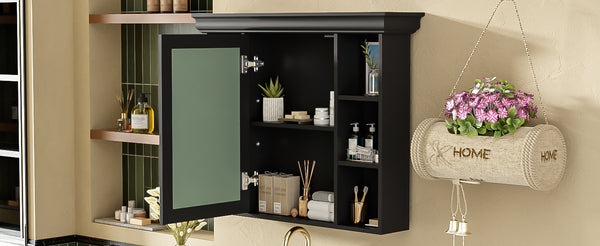 English Elm 35'' 35' 35'' x 28'' Wall Mounted Medicine Cabinet with Mirror Door, Modern MDF Storage with Towel Rod Black N710P196545B