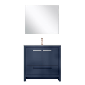 English Elm Navy Blue Bath Vanity Set With Cultured Marble Top, Rose Gold Faucet & Elegant 28" Mirror Included B2731S02070