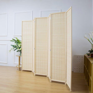 English Elm 6 Panel Bamboo Room Divider Folding Screen, Natural Eco-Friendly Privacy Partition for Home Decor W3198P300363