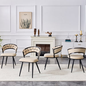 English Elm Set of 2 Chenille Tufted Dining Chairs with Metal Legs Modern Kitchen Seating Beige,Black W3875P370853