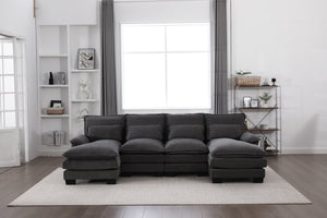 English Elm United We Win U-Shaped Modular Cloud Couch - 4-Seat Chenille Sofa With Double Chaise & Storage Pockets W1568S00215-GIGA