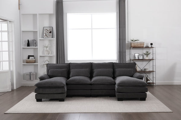 English Elm United We Win U-Shaped Modular Cloud Couch - 4-Seat Chenille Sofa With Double Chaise & Storage Pockets W1568S00215-GIGA