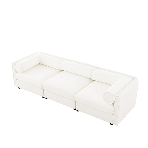 English Elm Elegant White Chenille Sofa With Hidden Storage, Ergonomic Support, & Modular Design For Modern Living W714S01037