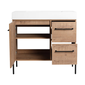 English Elm 36" Freestanding Bathroom Vanity Plywood Base Resin Sink Soft Close Storage W999S00526