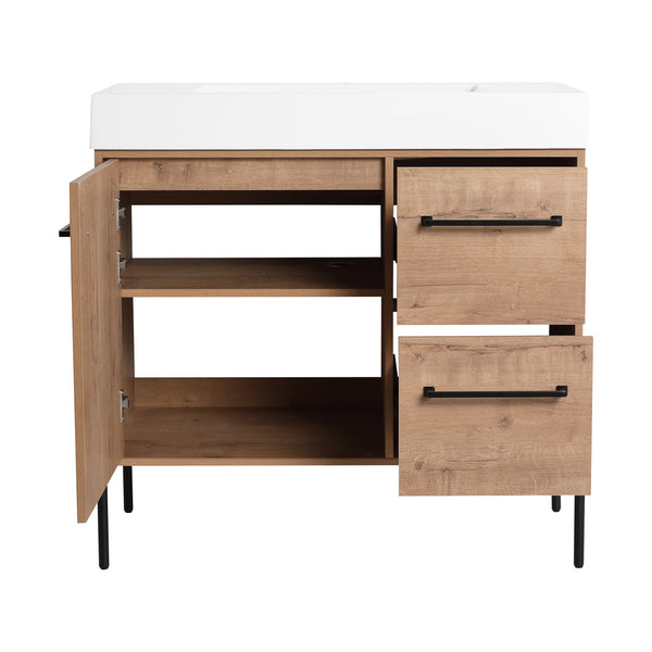 English Elm 36" Freestanding Bathroom Vanity Plywood Base Resin Sink Soft Close Storage W999S00526