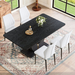 English Elm One 5 Piece Dining Set 63 Inch Table Dark Wood Grain Top with Brown Fabric Chairs Black,White W1151S04435