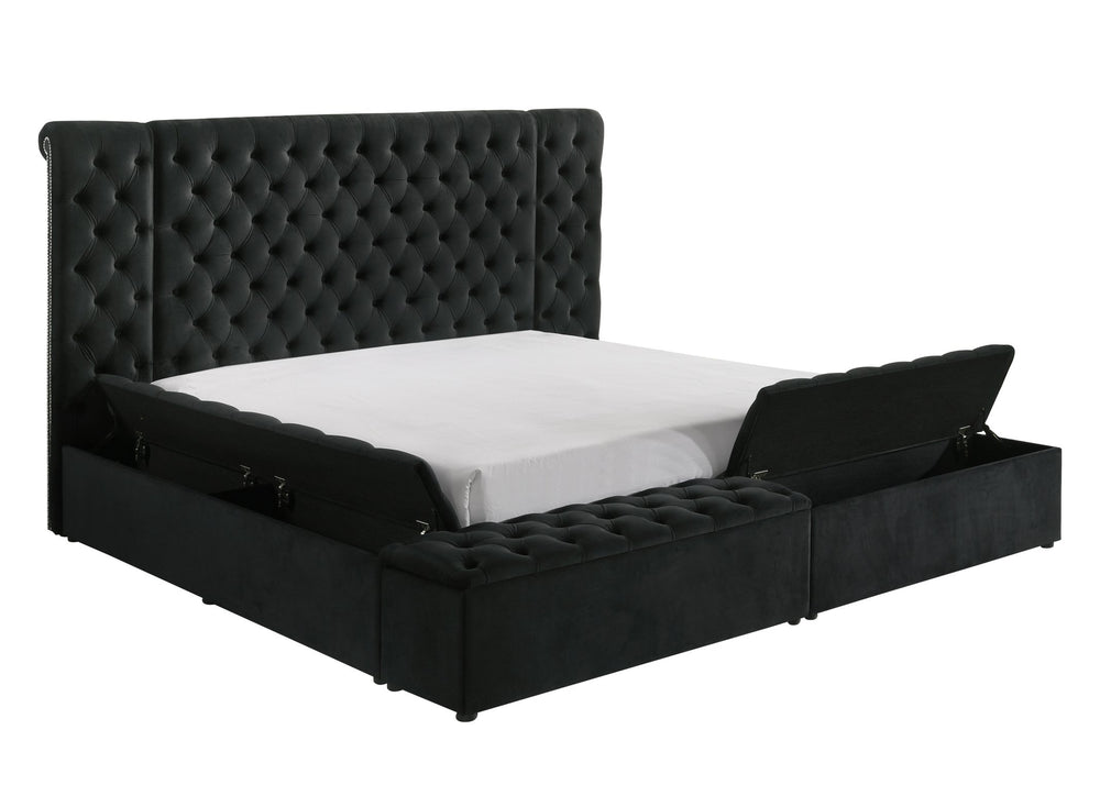English Elm Modern Plush Tufted Headboard Queen Bed Frame with Concealed Storage, Luxurious Upholstery Centerpiece Black 40.5 L x 56.25 W x 9 H B2741S00043