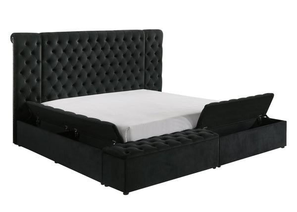 English Elm Modern Plush Tufted Headboard Queen Bed Frame with Concealed Storage, Luxurious Upholstery Centerpiece Black 40.5 L x 56.25 W x 9 H B2741S00043