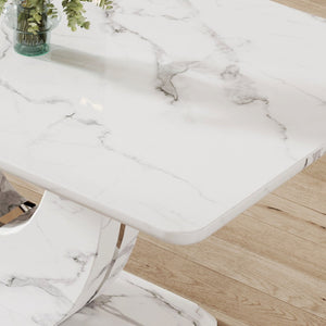 English Elm Table Marble-Pattern Mdf Dining Set – Modern 63"X37" Table With 4 Ergonomic Black Pu Chairs W1151S02183-GIGA