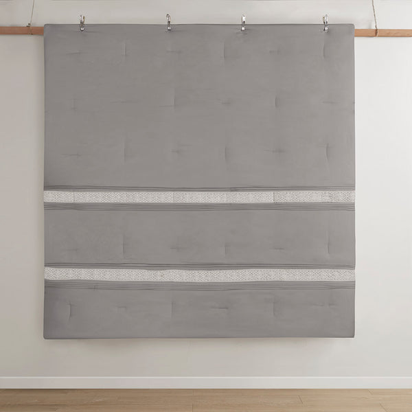 JLA Home Madison Park - 7 Piece Lace Trim Comforter Set Elevates Farmhouse Bedroom with Pintuck Texture, Hypoallergenic Comfort Grey MP10-8343