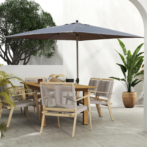 English Elm Rectangle Patio Umbrella with Crank Lift and Tilt, UV-Resistant 180G Polyester Canopy, Ventilated Shade (Base Not Included) Grey W1859P353198