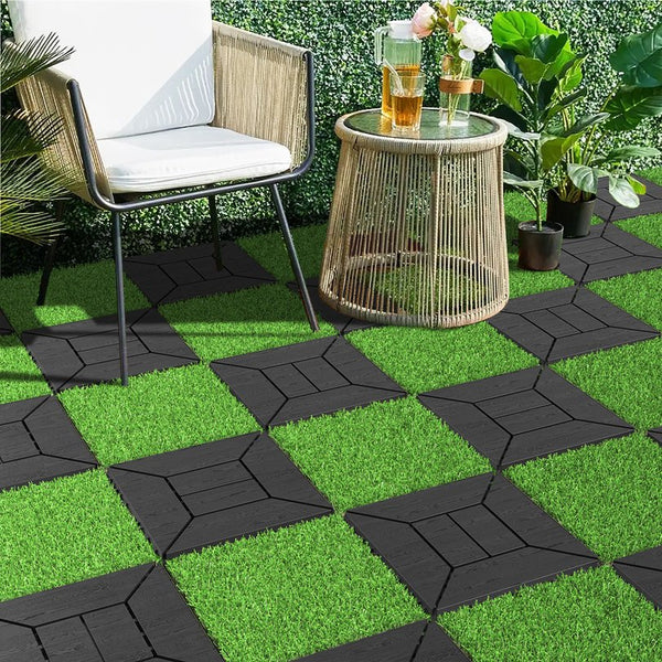 English Elm New Interlocking Polypropylene Patio Floor Tiles 44 Piece Set for Balcony Poolside Use W3022P251854