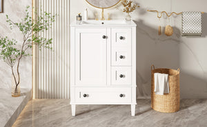 English Elm 24-inch Matte Bathroom Vanity Rubberwood Cabinet with Ceramic Sink and Soft-close Drawers White N729P377516K