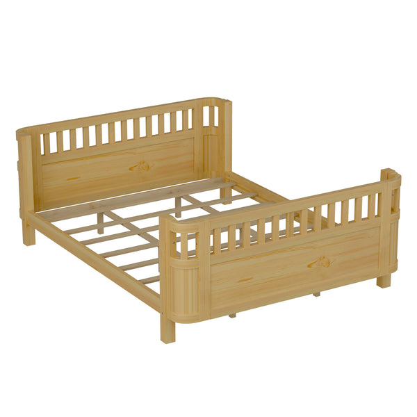 English Elm Queen Low Profile Pine Wood Kids Platform Bed with Guardrails and Rounded Safety Posts Natural W2593P409123
