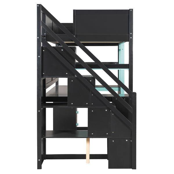 English Elm Full Size Gaming Loft Bed with Led Lighting Desk Shelves and Usb Charging Ports N820S00070C