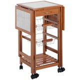 English Elm Homcom 37" Modern Wooden Kitchen Island With Drop Leaf, Rolling Cart With Basket Storage