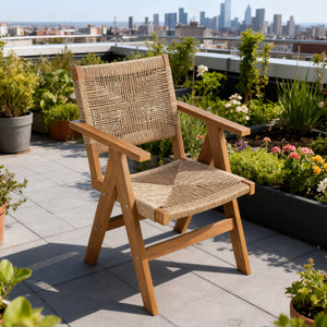 English Elm Lounge Teak Color Outdoor Chair - All-Weather Comfort, Stylish Design, Easy Storage & Quick Assembly W2085P364104