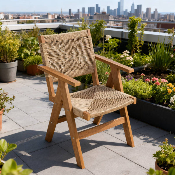 English Elm Lounge Teak Color Outdoor Chair - All-Weather Comfort, Stylish Design, Easy Storage & Quick Assembly W2085P364104