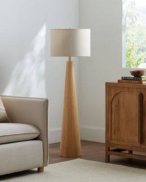 Surya Baobab Arts and Crafts Rubberwood Floor Lamp with Linen Shade for Reading Nooks BBB-001