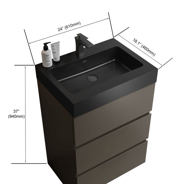 English Elm Alice 24" Gray Bathroom Vanity With Large Storage, Modern Matte Black Sink, Eco-Friendly Design W1865S00028