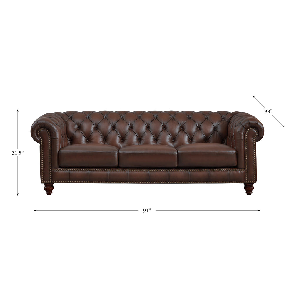 English Elm Alton Chesterfield Top Grain Leather Sofa with Button-Tufted Back, Rolled Arms & Solid Wood Feet B2705P211737