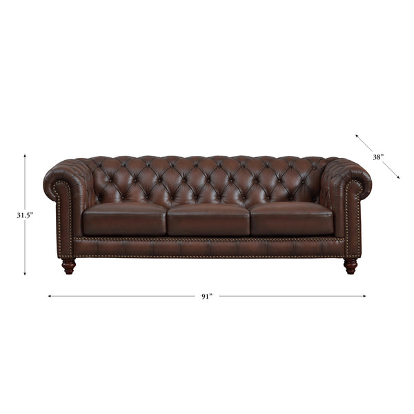 English Elm Alton Chesterfield Top Grain Leather Sofa with Button-Tufted Back, Rolled Arms & Solid Wood Feet B2705P211737