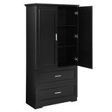 English Elm Tall Bathroom Storage Cabinet, Cabinet With Two Doors and Drawers, Adjustable Shelf, Mdf Board, Black