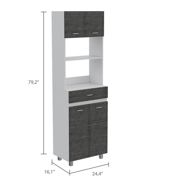 English Elm Auburn Microwave Pantry Cabinet with Drawer, Two Cabinets & Open Shelves, Spacious Top Surface B128S00132
