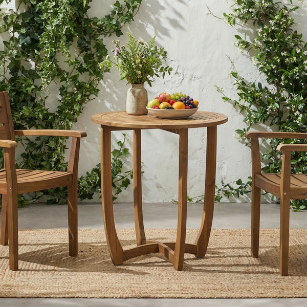 English Elm Hermosa Outdoor Round Acacia Wood Bistro Table Slatted Hardwood Patio Accent 57522.00