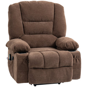 English Elm HOMCOM Power Lift Recliner Chair with Heat & 8-Mode Vibration Massage, Remote, Cup Holders Brown W2225P200399