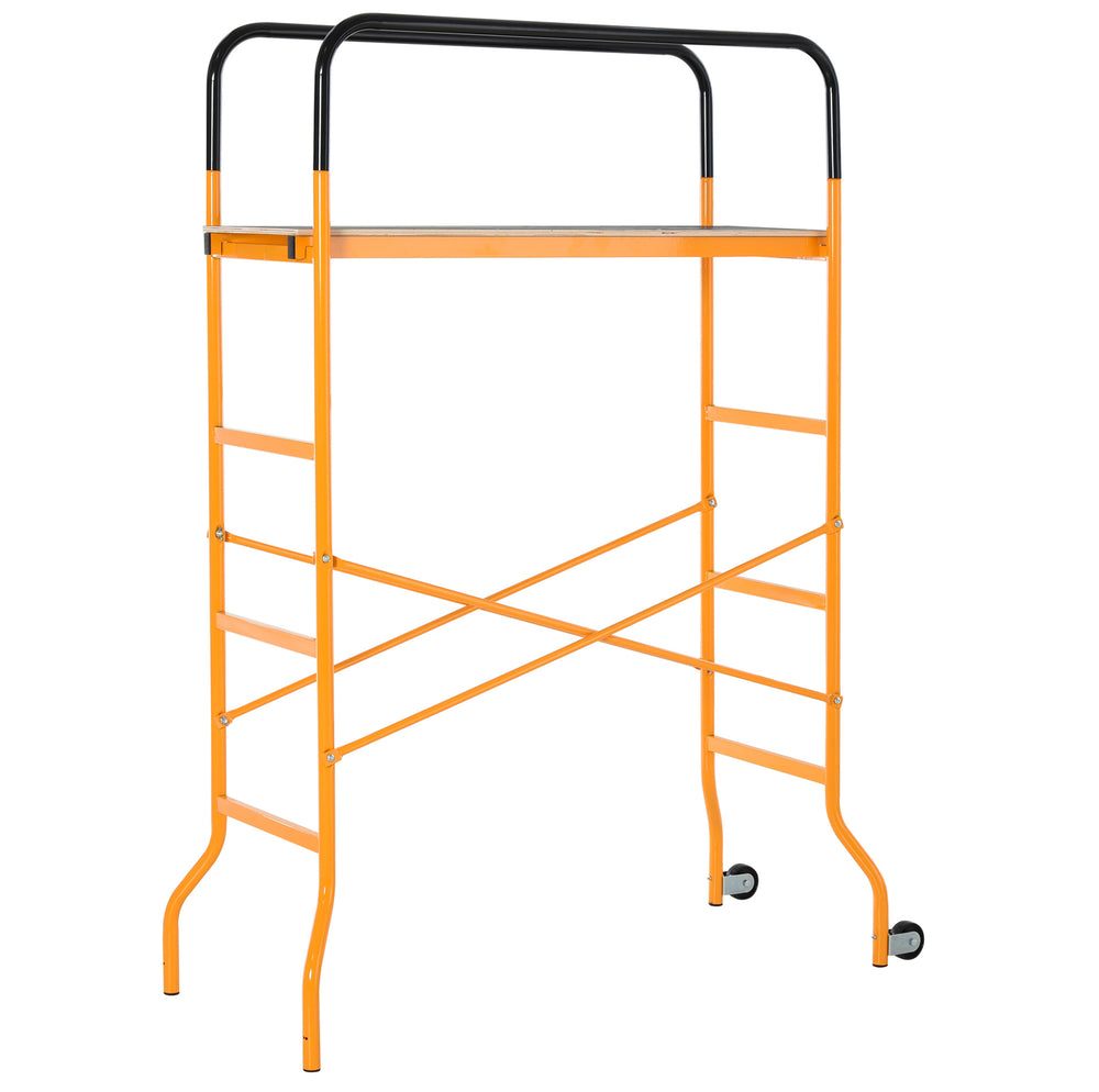 English Elm Homcom Rolling Steel Scaffold 4 Step Platform 440 Lb Anti-skid Indoor Outdoor W2225P217272