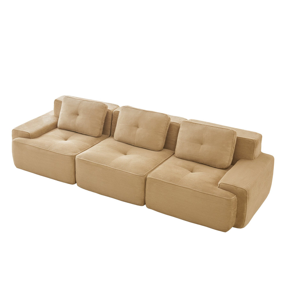 English Elm 117" Modern Modular Sectional Sofa - Stylish Camel Corduroy, Deep Seating, No Assembly, Customizable Comfort W714S01467