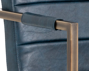 Sunpan Jafar Dining Armchair Set - Retro-Inspired Faux Leather Design with Rustic Bronze Steel Frame Vintage Blue