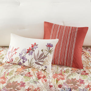JLA Home Madison Park - 7 Piece Cotton Printed Comforter Set Madison Park Mariana – Watercolor Floral, Embroidered Pillows, OEKO-TEX Certified, Machine Washable, Breathable Comfort MP10-7091