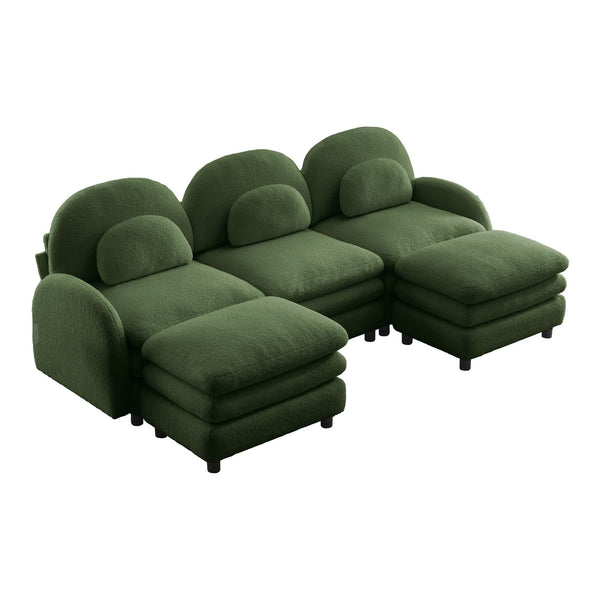 English Elm Teddy Fleece Modular Cloud Sofa Plush Three Seat Sectional with Movable Ottomans Green W5656S00086
