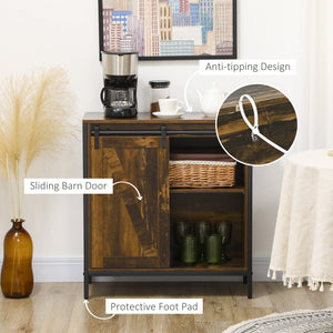 English Elm Homcom Farmhouse Buffet Cabinet With Sliding Barn Door, Adjustable Shelf & Rustic Metal Frame Storage W2225P217393