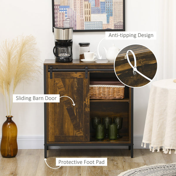 English Elm Homcom Farmhouse Buffet Cabinet With Sliding Barn Door, Adjustable Shelf & Rustic Metal Frame Storage W2225P217393