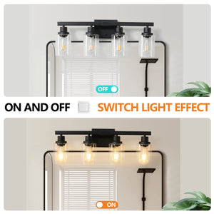 English Elm 24" Modern Black 4-Light Wall Sconce Bathroom Vanity Light With Clear Glass Shades For Stylish Illumination W2312P374790