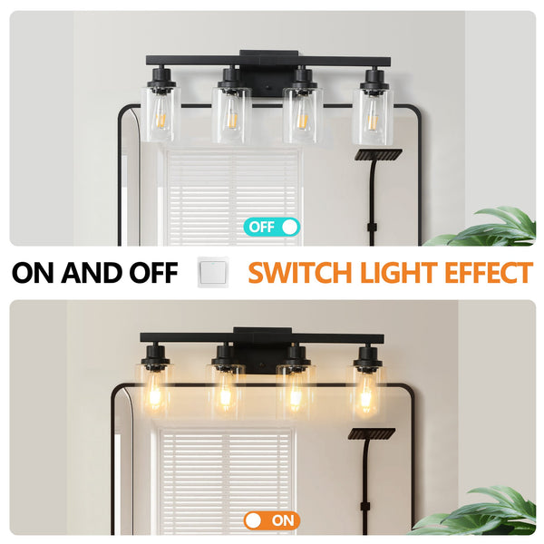 English Elm 24" Modern Black 4-Light Wall Sconce Bathroom Vanity Light With Clear Glass Shades For Stylish Illumination W2312P374790