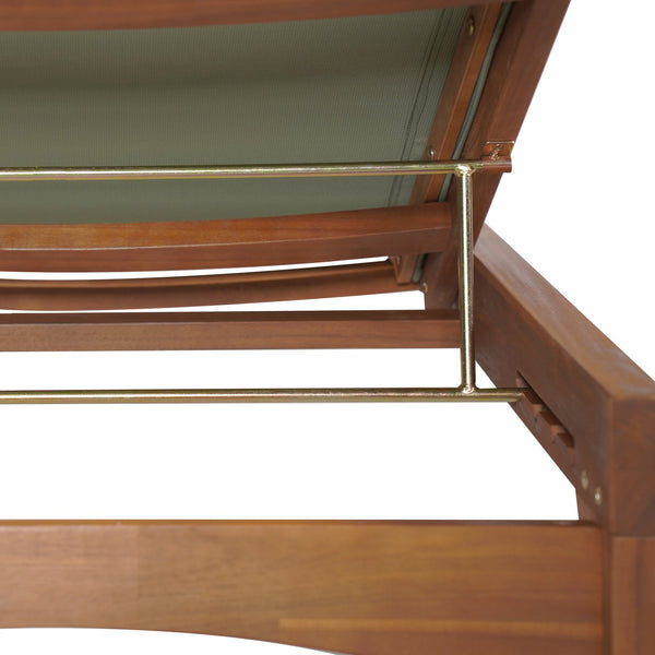 English Elm Christopher Knight Home® - OUTDOOR Chaise Lounge with Acacia Wood Frame and Breathable Mesh Seating for Durable Outdoor Comfort Green,Natural 63.5 L x 31.25 W x 6 H N776P286344G