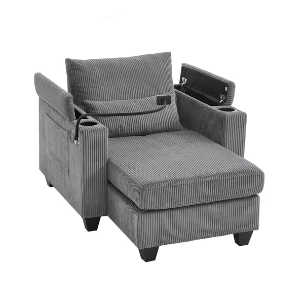 English Elm Convertible Chaise Lounge Sofa Chair With Usb Ports, Storage & Cup Holders – Ideal For Small Spaces! N719S002021E