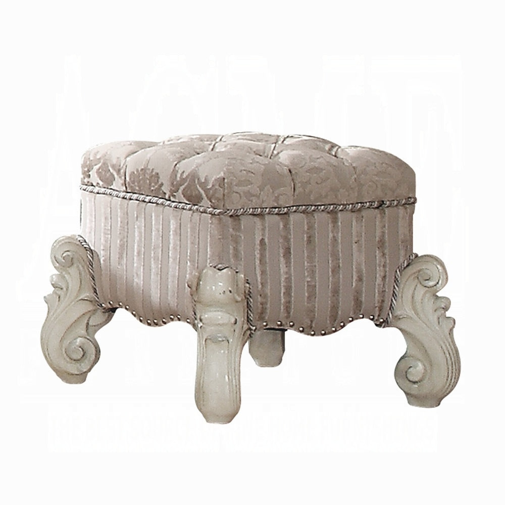 English Elm Ivory Luxurious Button-Tufted Vanity Stool with Nailhead Trim, Scrolled Base, Welted Seat — Elegant B062P209000