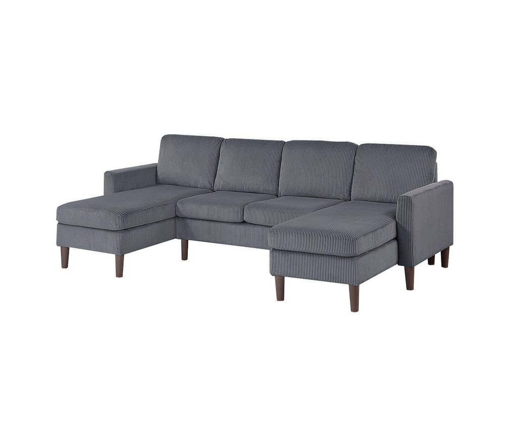 English Elm 3pc Sectional Sofa Set with Dual Chaises Corduroy Upholstery Modern Square Arms Tapered Legs Cozy Comfort Dark Gray 47 L x 18 W x 58 H B011P340109