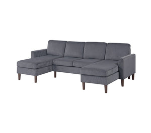 English Elm 3pc Sectional Sofa Set with Dual Chaises Corduroy Upholstery Modern Square Arms Tapered Legs Cozy Comfort Dark Gray 47 L x 18 W x 58 H B011P340109