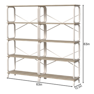 English Elm 5 Tier Large Book Shelf Vintage Industrial White Metal Frame – Sturdy 450lb Capacity, Waterproof MDF Panels W2699P223205