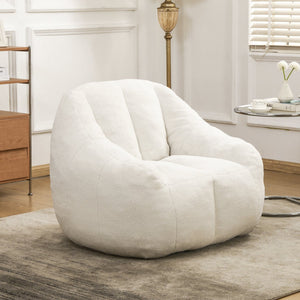 English Elm Bean Bag Chair Oversized Faux Fur Memory Foam Lounge Seat for Dorm or Living Room White W2200P243723