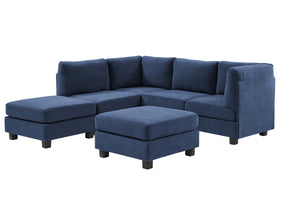 English Elm Faux Leather Modular Sectional Sofa Flexible Pu Upholstered Living Room Seating Dark Blue B2748S00179