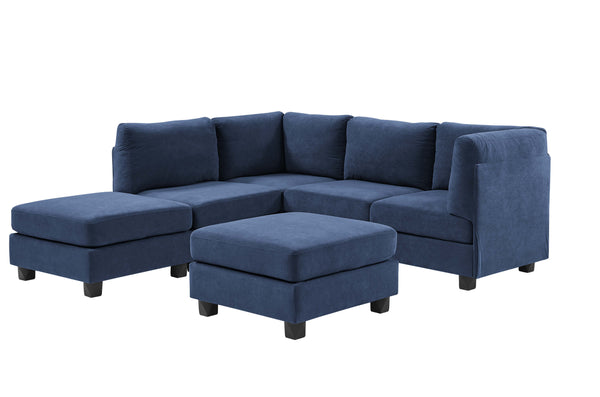 English Elm Faux Leather Modular Sectional Sofa Flexible Pu Upholstered Living Room Seating Dark Blue B2748S00179