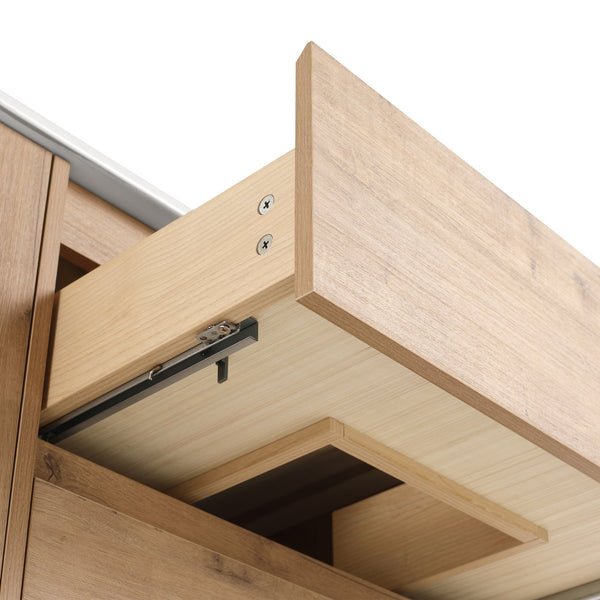 English Elm 30" Wall-Mount Bathroom Vanity With Ceramic Sink, Soft-Close Drawers & Configurable Side Shelf W999S00206
